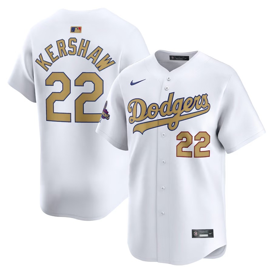 Men's Los Angeles Dodgers Clayton Kershaw Nike White 2025 Gold Collection Limited Jersey - Jersey