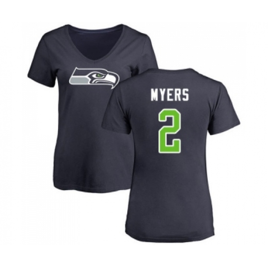 Football Women's Seattle Seahawks #2 Jason Myers Navy Blue Name & Number Logo T-Shirt - Jersey