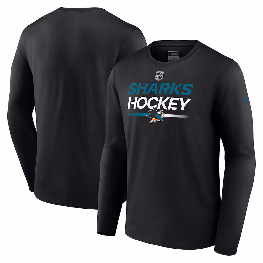 Men's San Jose Sharks Fanatics Black Authentic Pro Primary Long Sleeve T-Shirt - Jersey