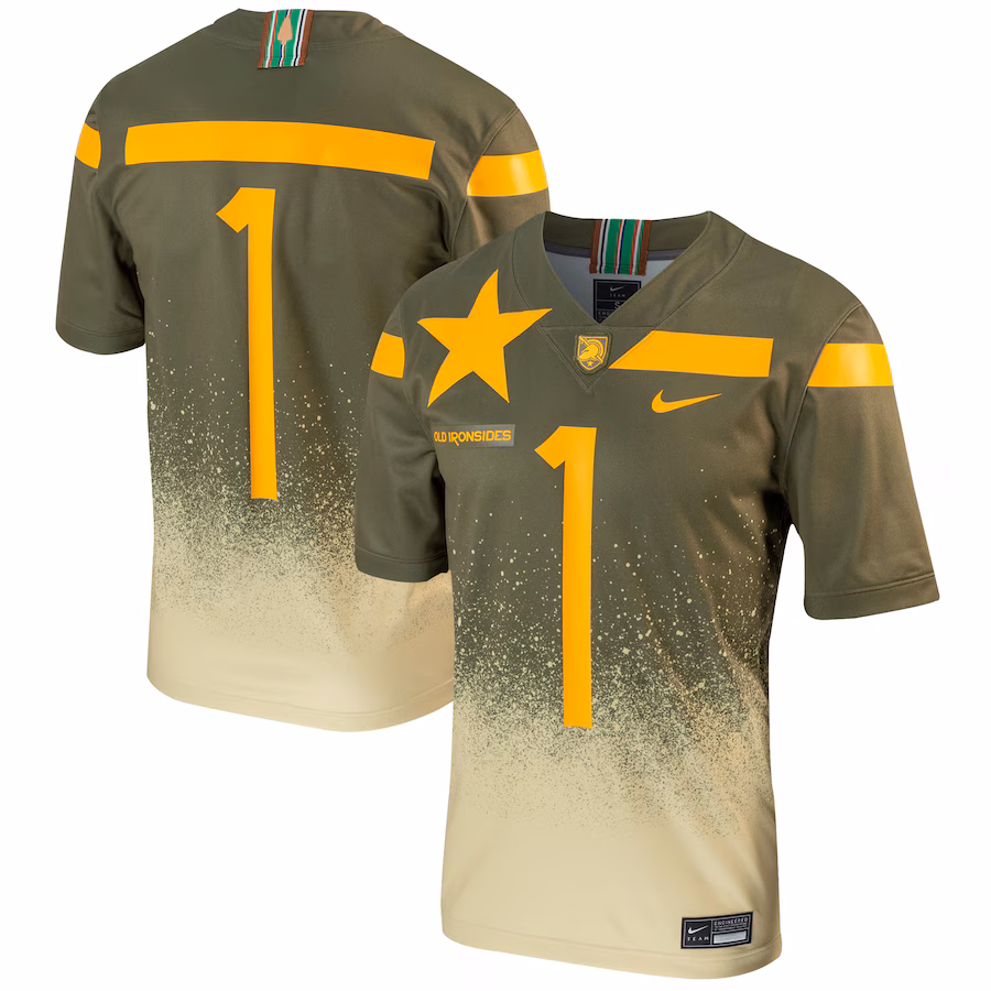 Men's Nike #1 Olive Army Black Knights 1st Armored Division Old Ironsides Untouchable Football Jersey - Jersey