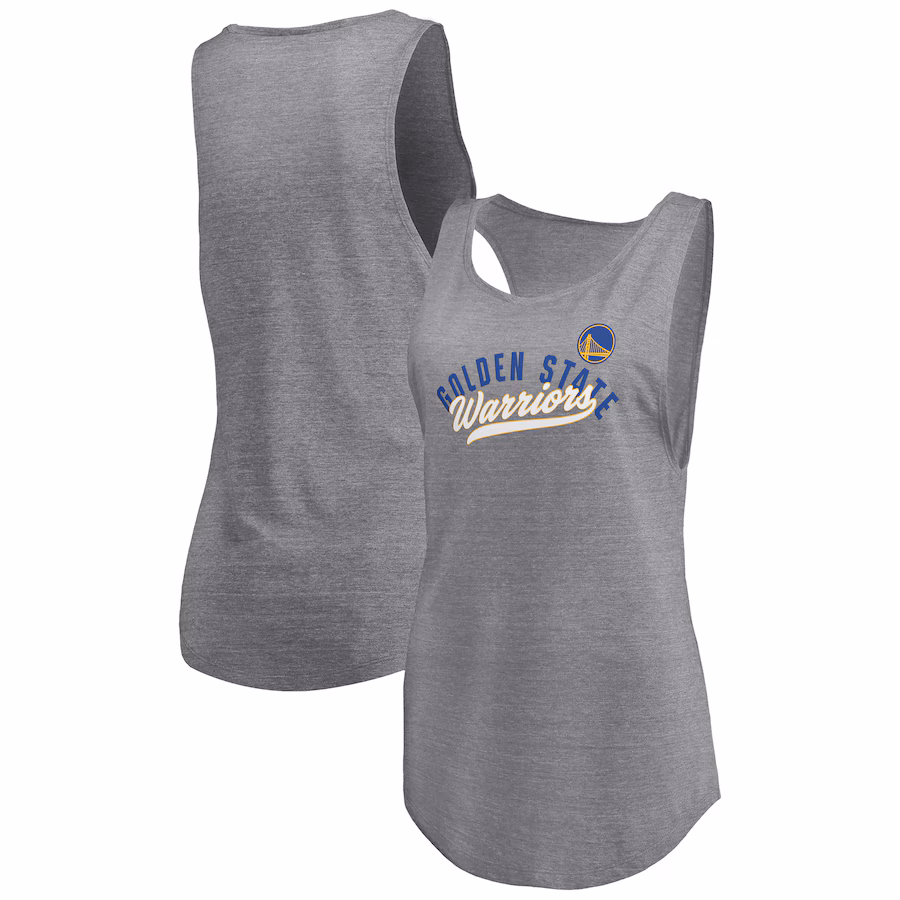 Women's Golden State Warriors Fanatics Heathered Gray Quality Time Open Scoop Neck Tri-Blend Tank Top - Jersey