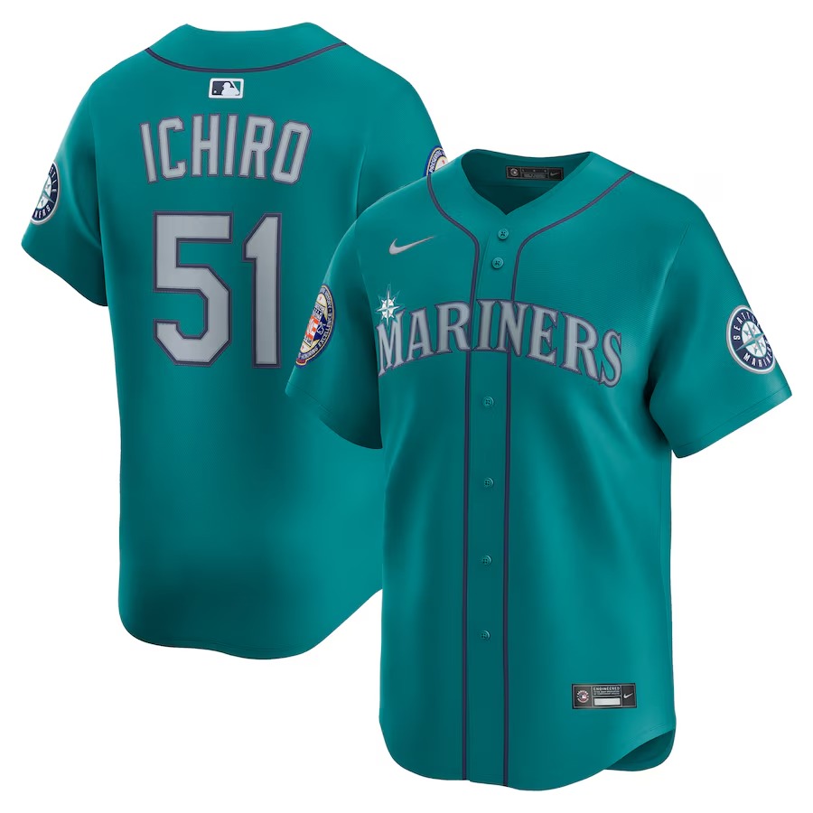 Men's Seattle Mariners Ichiro Suzuki Nike Aqua 2025 National Baseball Hall of Fame Nike Alternate Limited Player Jersey - Jersey