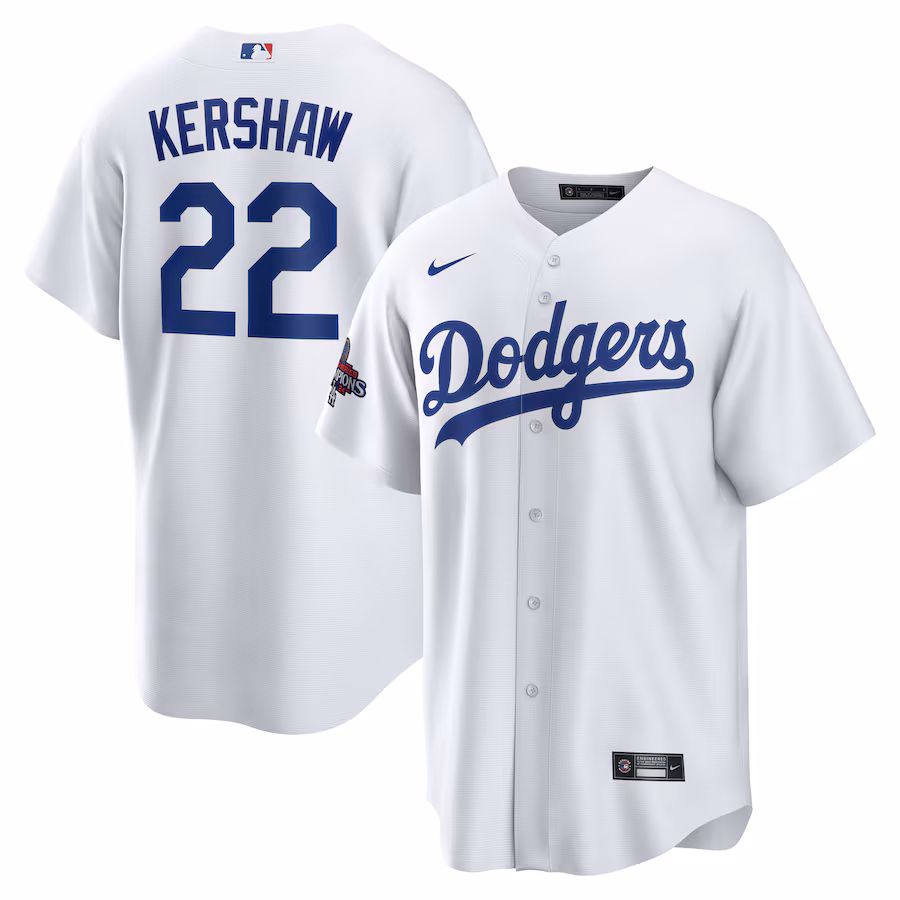 Men's Los Angeles Dodgers Clayton Kershaw Nike White 2024 World Series Champions Home Replica Player Jersey - Jersey