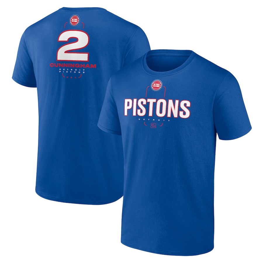 Men's Detroit Pistons Cade Cunningham Blue Behind The Back Name & Number T-Shirt - Jersey