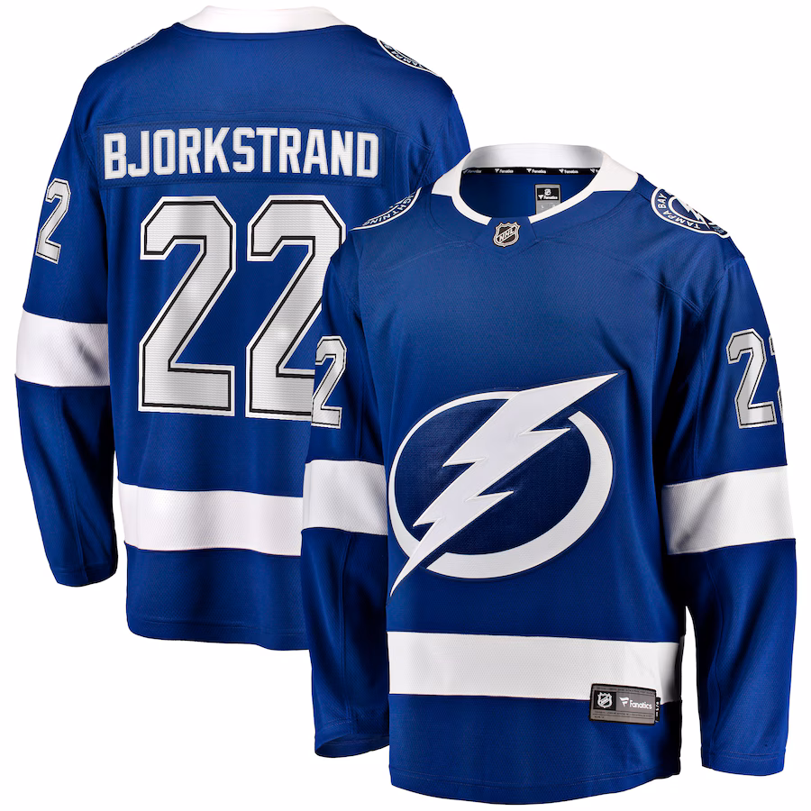 Men's Tampa Bay Lightning Oliver Bjorkstrand Fanatics Blue Home Breakaway Jersey - Jersey