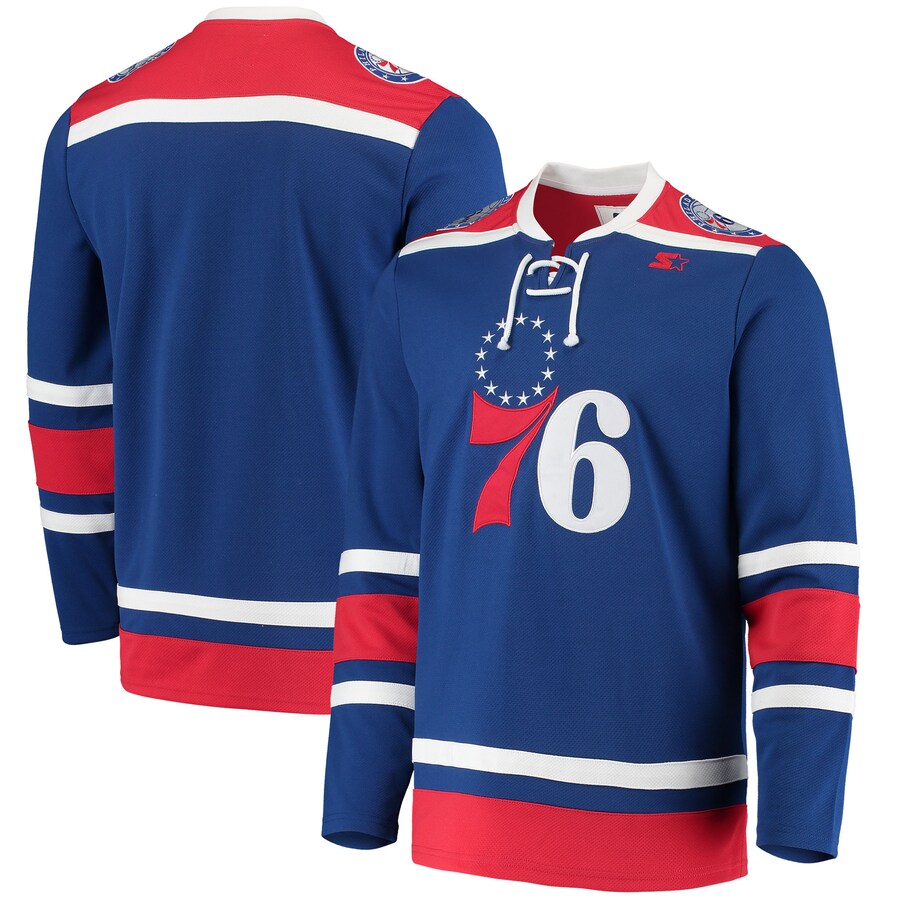 Men's Philadelphia 76ers G-III Sports by Carl Banks Royal Pointman Hockey Fashion Jersey - Jersey
