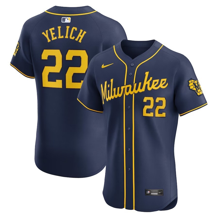 Men's Milwaukee Brewers Christian Yelich Nike Navy Alternate Home Elite Player Jersey - Jersey