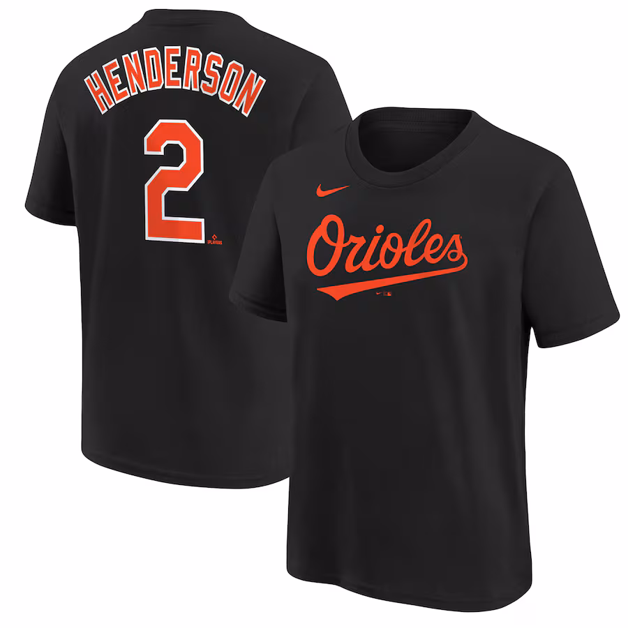 Youth Baltimore Orioles Gunnar Henderson Nike Black Name & Number T-Shirt - Jersey