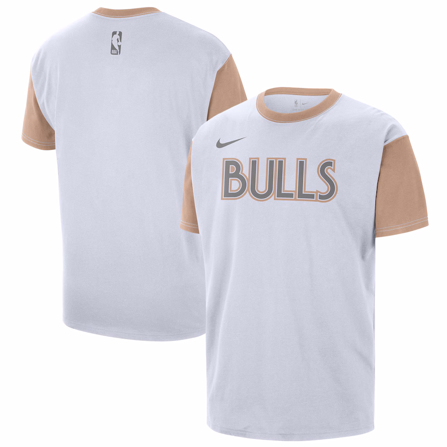 Men's Chicago Bulls Nike White 2024/25 City Edition Courtside Color Block T-Shirt - Jersey