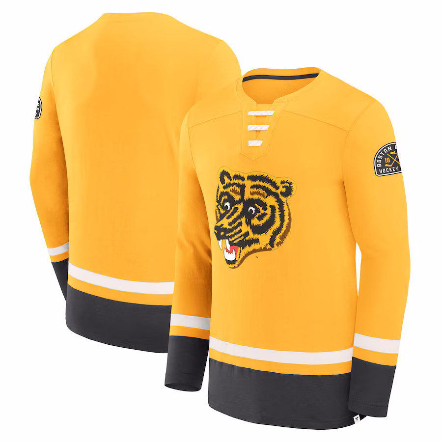 Men's Boston Bruins Fanatics Gold Vintage High Point Long Sleeve T-Shirt - Jersey