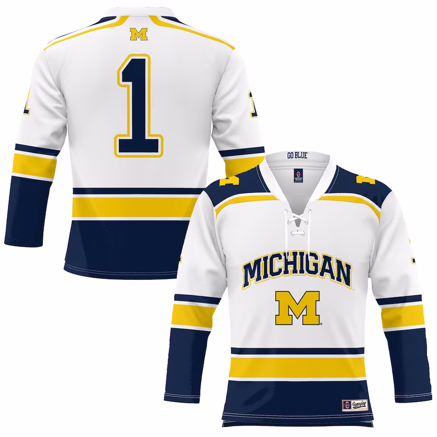 #1 Michigan Wolverines GameDay Greats Youth Hockey Jersey - White - Jersey