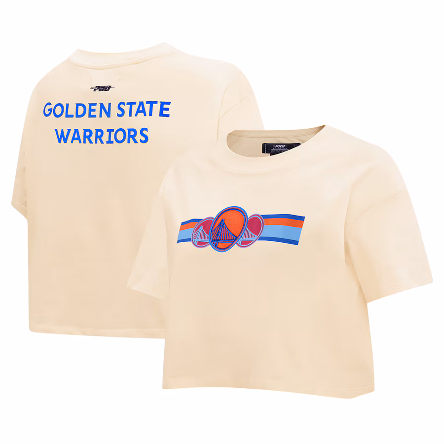 Women's Golden State Warriors Pro Standard Cream Retro Striper SJ Cropped Boxy T-Shirt - Jersey