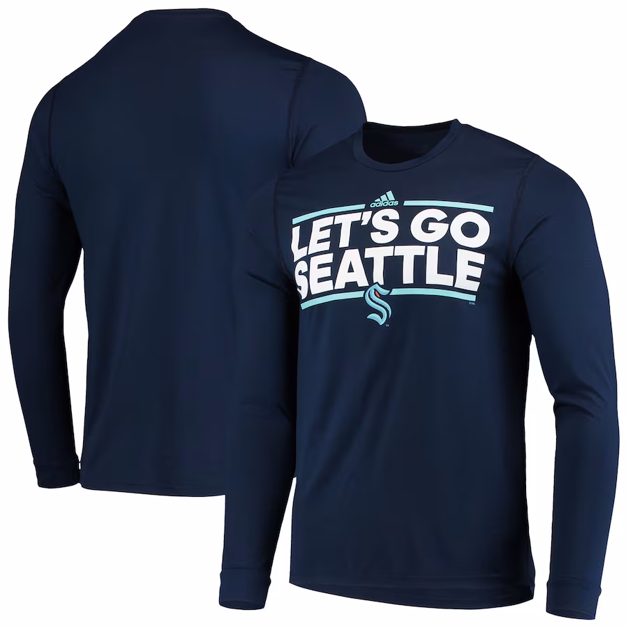 Men's Seattle Kraken adidas Deep Sea Blue Dassler AEROREADY Creator Long Sleeve T-Shirt - Jersey