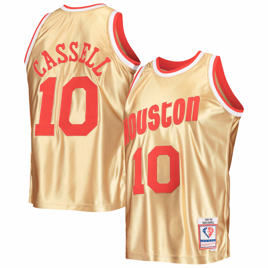 Men's Houston Rockets Sam Cassell Gold Mitchell & Ness 75th Anniversary 1993/94 Hardwood Classics Swingman Jersey - Jersey