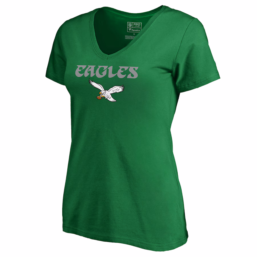 Women's Philadelphia Eagles Kelly Green Vintage Team Lockup V-Neck T-Shirt - Jersey