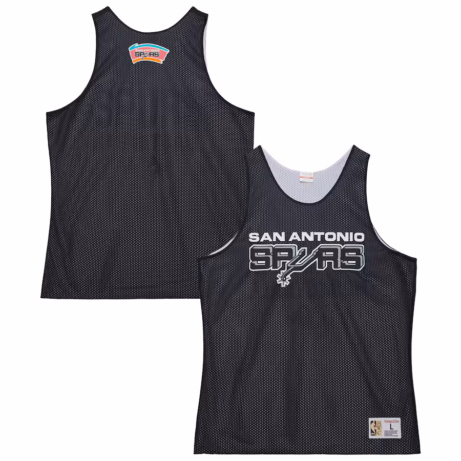 Men's San Antonio Spurs Mitchell & Ness Black/White Hardwood Classics Reversible Mesh Practice Jersey - Jersey