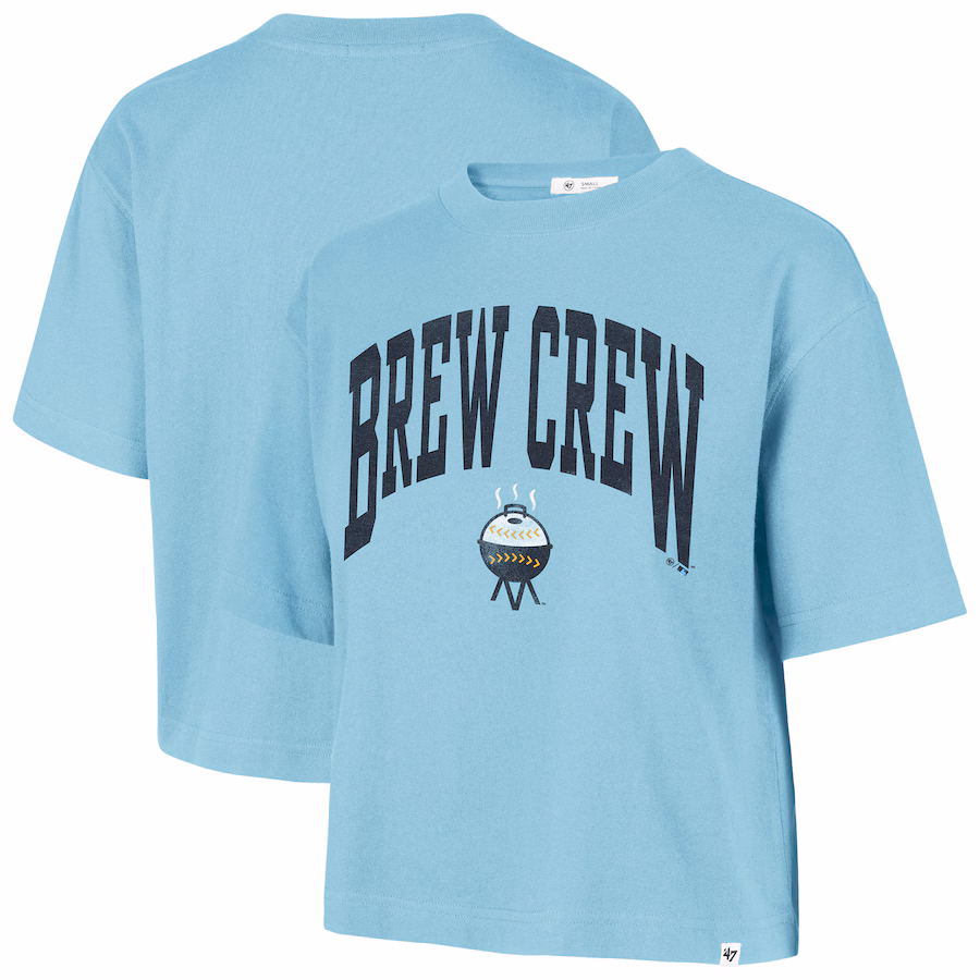 Women's Milwaukee Brewers '47 Powder Blue City Connect Shale Drop Shoulder Cropped T-Shirt - Jersey
