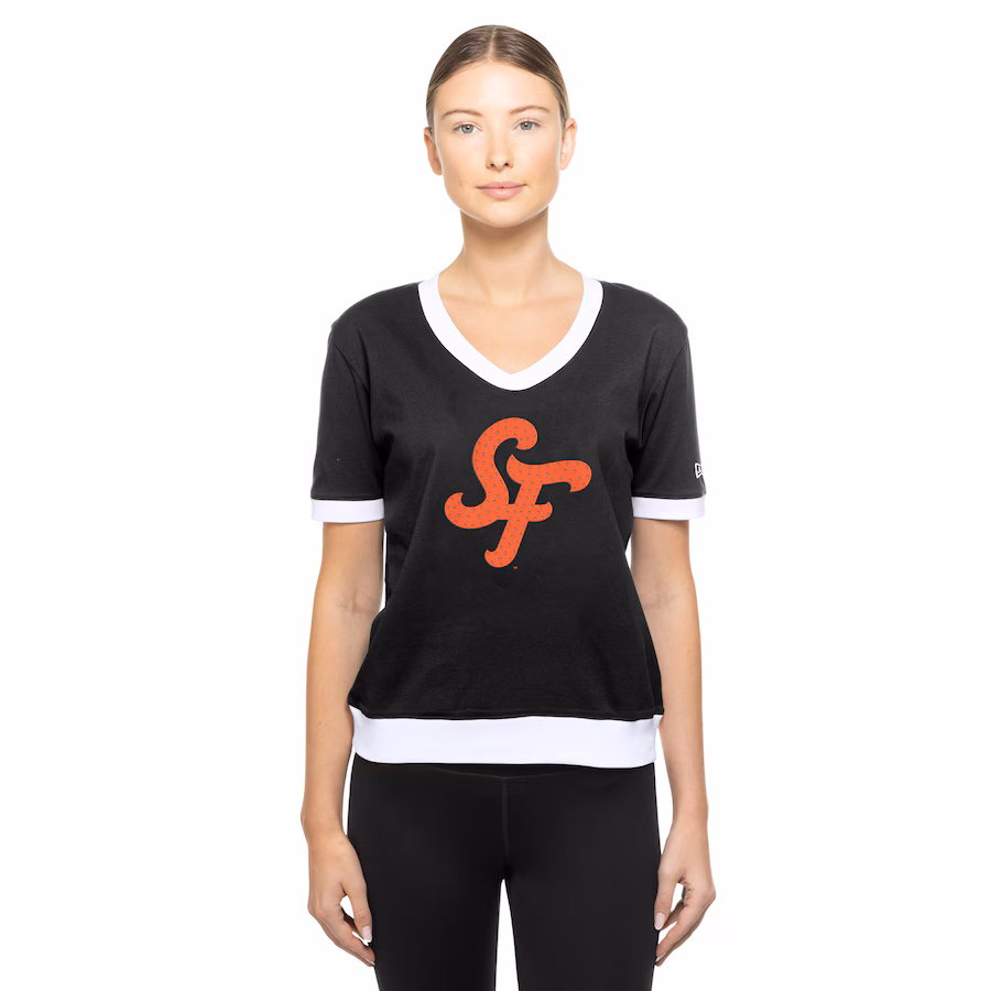 Women's San Francisco Giants New Era Black 2025 City Connect Rhinestone V-Neck T-Shirt - Jersey
