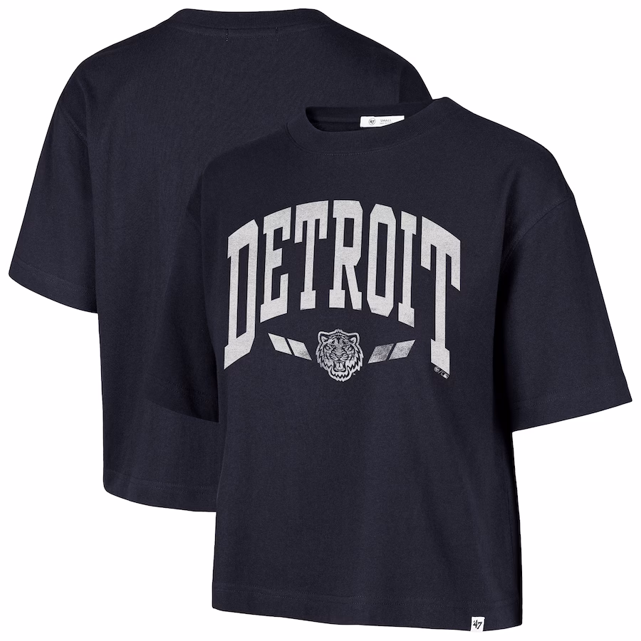 Women's Detroit Tigers '47 Navy City Connect Shale Drop Shoulder Cropped T-Shirt - Jersey