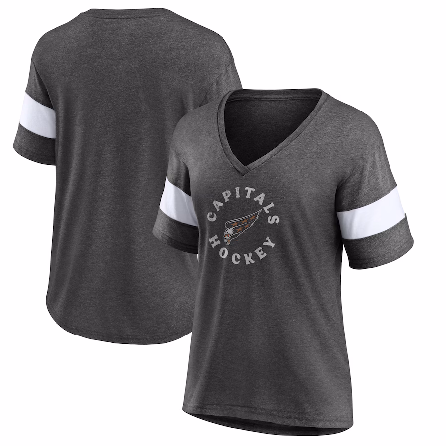 Women's Washington Capitals Fanatics Heather Charcoal Special Edition 2.0 Ring The Alarm V-Neck T-Shirt - Jersey