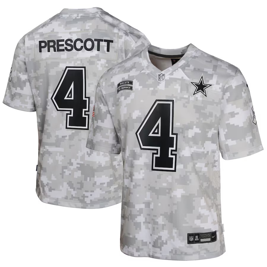 Youth Dallas Cowboys Dak Prescott Nike Arctic Camo 2024 Salute to Service Game Jersey - Jersey