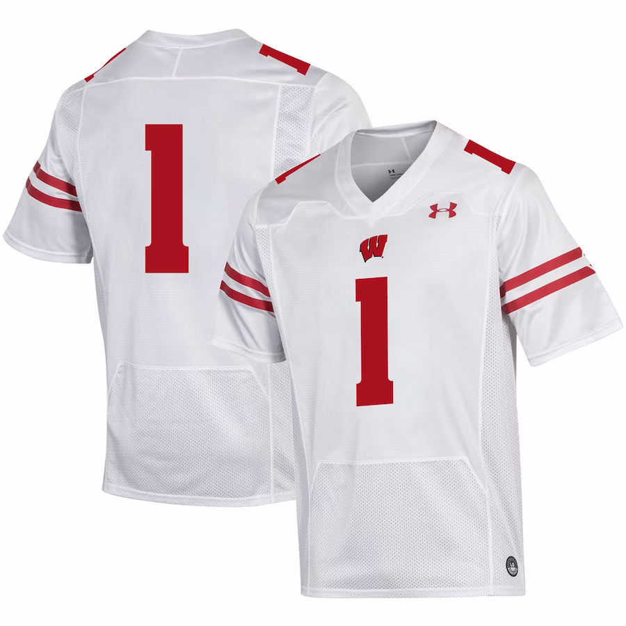 #1 Wisconsin Badgers Under Armour Premier Football Jersey - White - Jersey