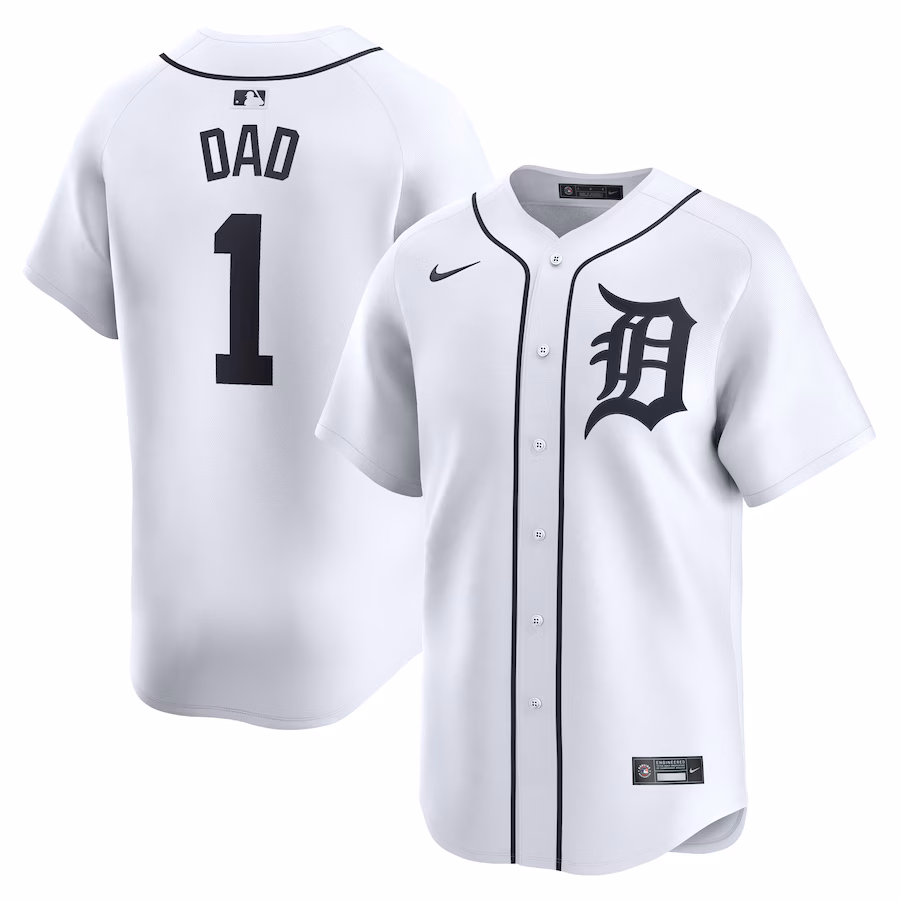 Men's Detroit Tigers Nike White #1 Dad Home Limited Jersey - Jersey