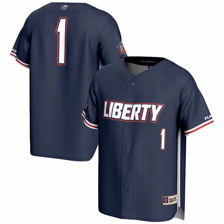 Men's GameDay Greats #1 Navy Liberty Flames Lightweight Baseball Fashion Jersey - Jersey