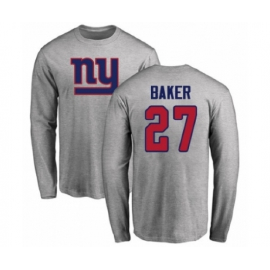 Football Women's New York Giants #27 Deandre Baker Ash Name & Number Logo Long Sleeve T-Shirt - Jersey