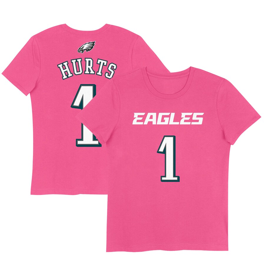 Girls Youth Philadelphia Eagles Jalen Hurts Pink Player Name & Number T-Shirt - Jersey