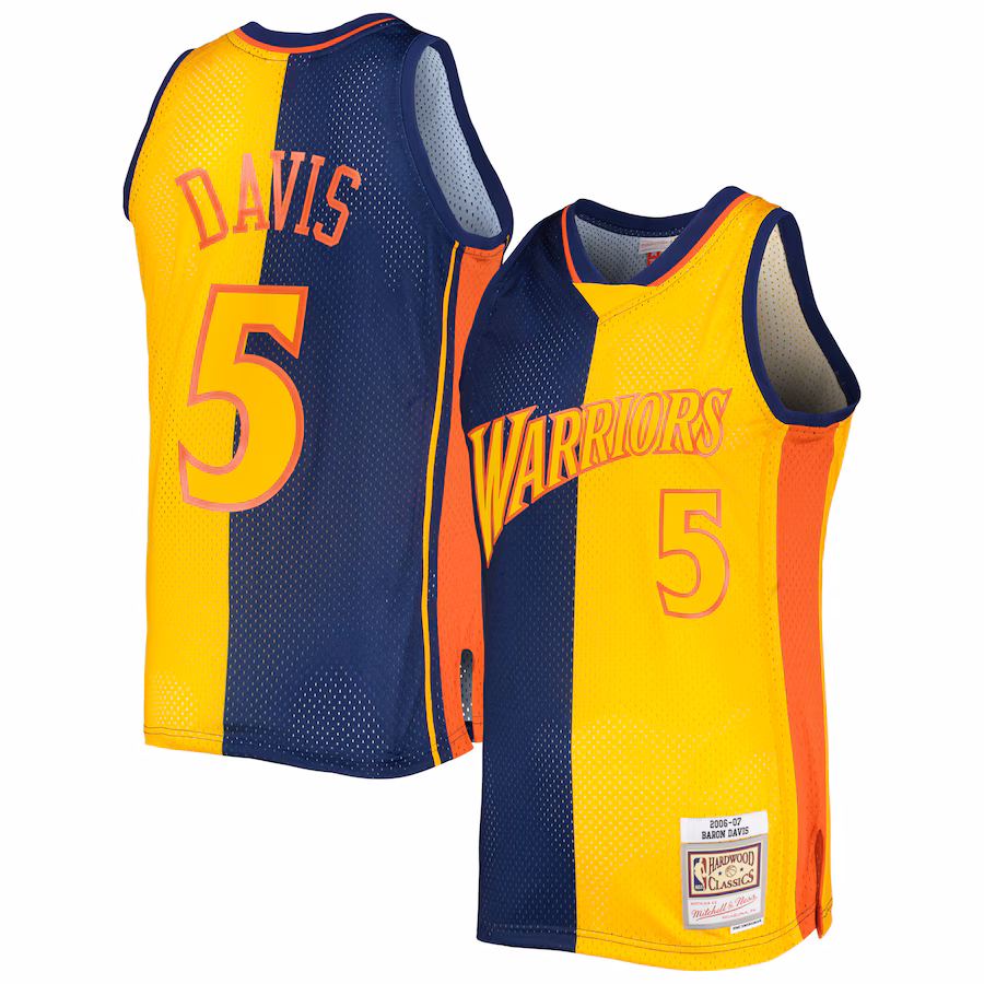 Men's Golden State Warriors Baron Davis Mitchell & Ness Navy/Gold Hardwood Classics 2006/07 Split Swingman Jersey - Jersey