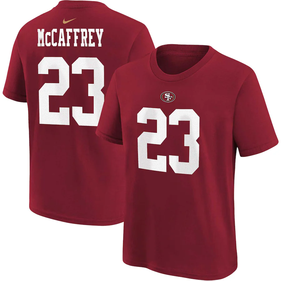 Youth San Francisco 49ers Christian McCaffrey Scarlet Nike Player Name & Number T-Shirt - Jersey