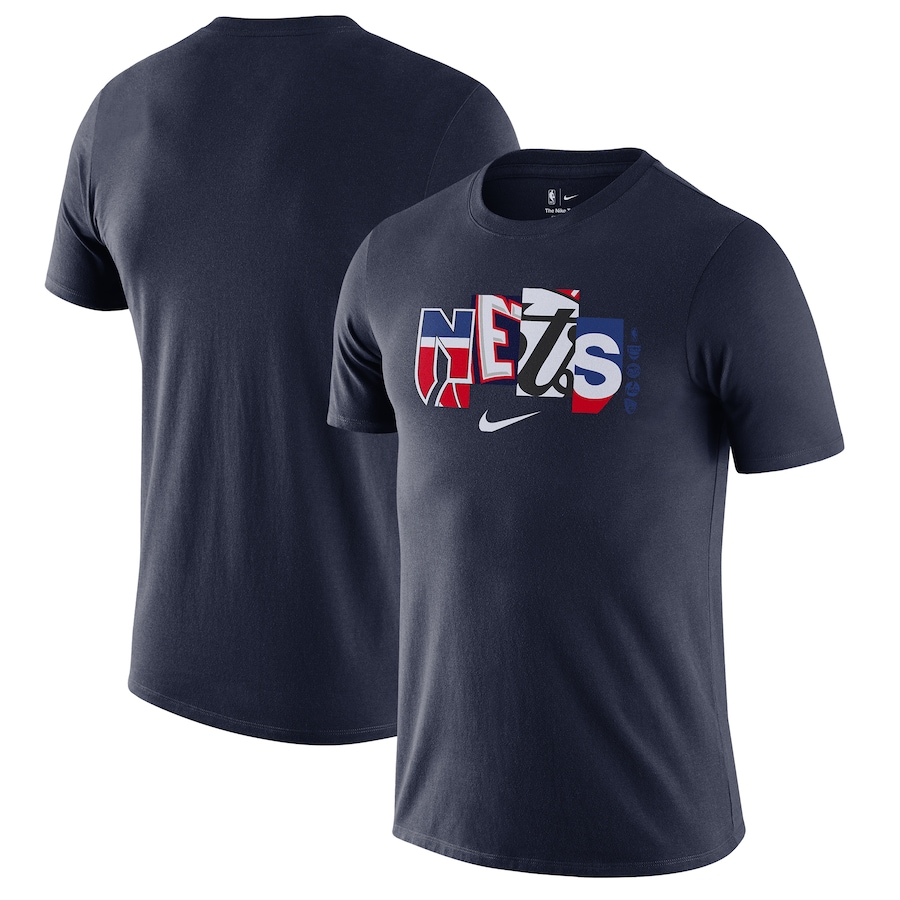 Men's Brooklyn Nets Nike Navy 2021/22 City Edition Essential Wordmark Collage T-Shirt - Jersey