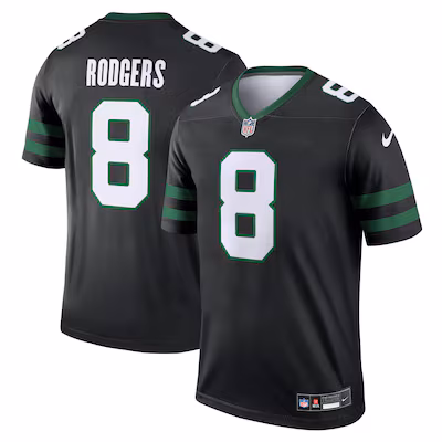 Men's New York Jets Aaron Rodgers Nike Black Alternate Legend Player Performance Top - Jersey