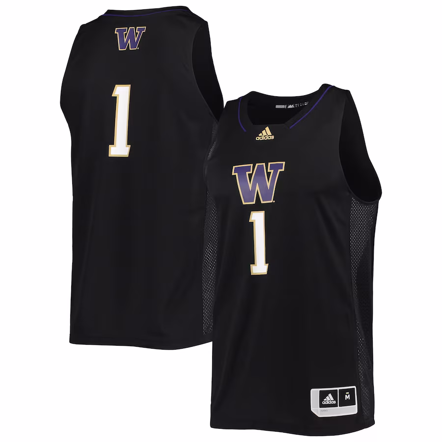 #1 Washington Huskies adidas Swingman Basketball Jersey - Black - Jersey