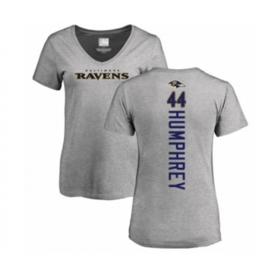 Football Women's Baltimore Ravens #44 Marlon Humphrey Ash Backer V-Neck T-Shirt - Jersey