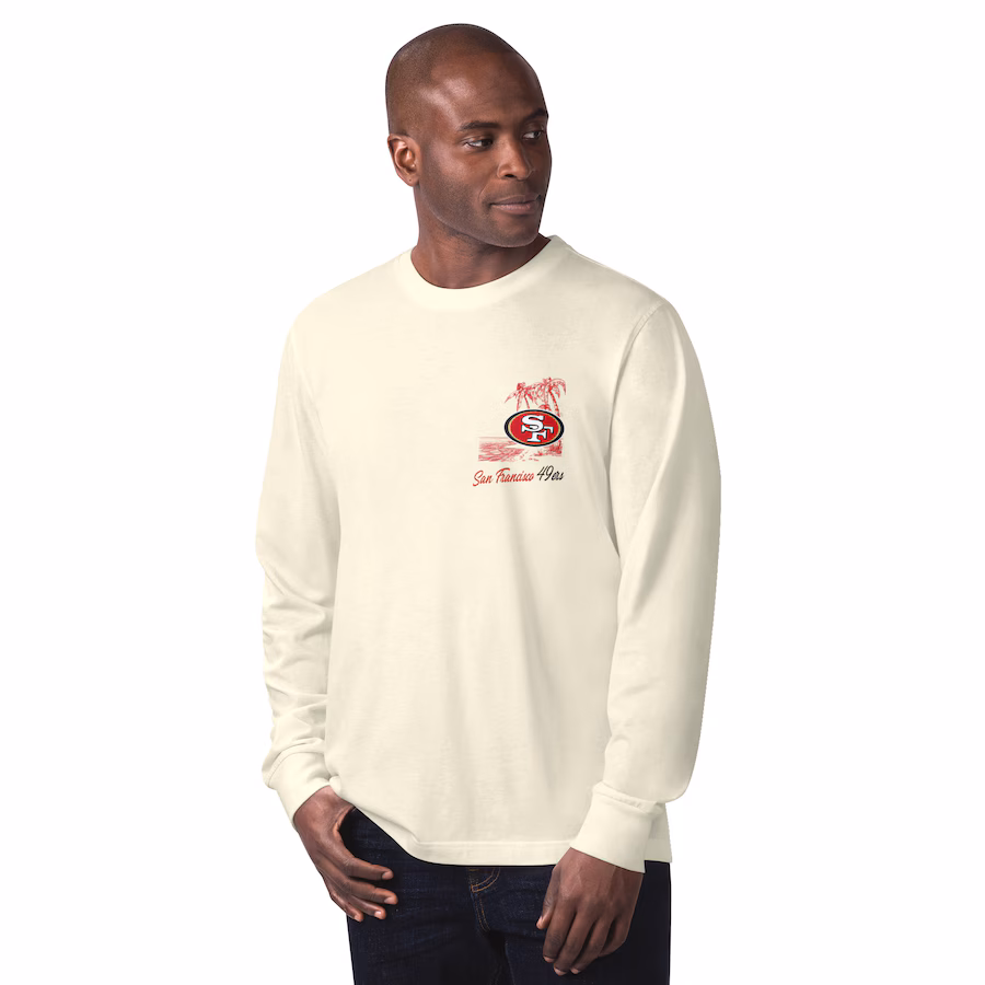 Men's San Francisco 49ers Margaritaville Cream It's Five O'Clock Somewhere Long Sleeve T-Shirt - Jersey