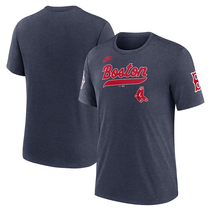 Men's Boston Red Sox Nike Heather Navy Cooperstown Collection Eras Tri-Blend T-Shirt - Jersey