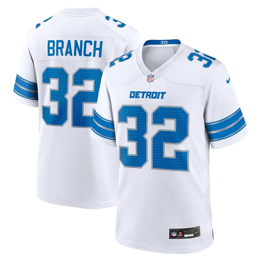 Men's Detroit Lions Brian Branch Nike White White Game Jersey - Jersey