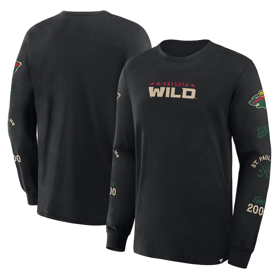 Men's Minnesota Wild Fanatics Black Boxed In Legacy Long Sleeve T-Shirt - Jersey