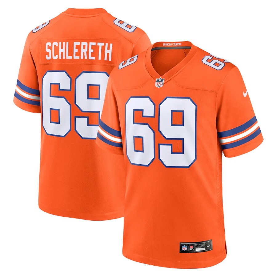 Men's Denver Broncos Mark Schlereth Nike Orange Mile High Collection 1977 Throwback Retired Player Game Jersey - Jersey