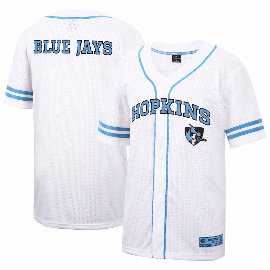 Johns Hopkins Blue Jays Colosseum Free Spirited Mesh Button-Up Baseball Jersey - White - Jersey
