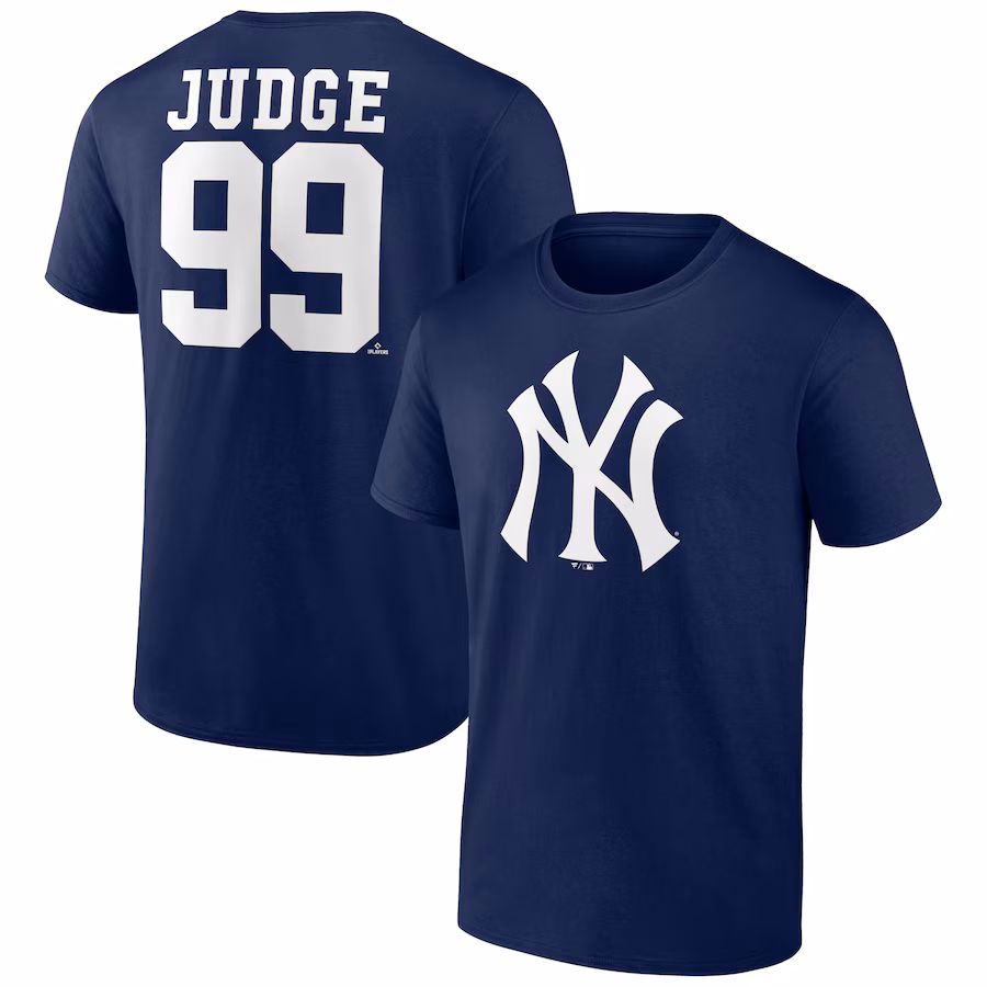 Men's New York Yankees Aaron Judge Navy Player Icon Name & Number T-Shirt - Jersey