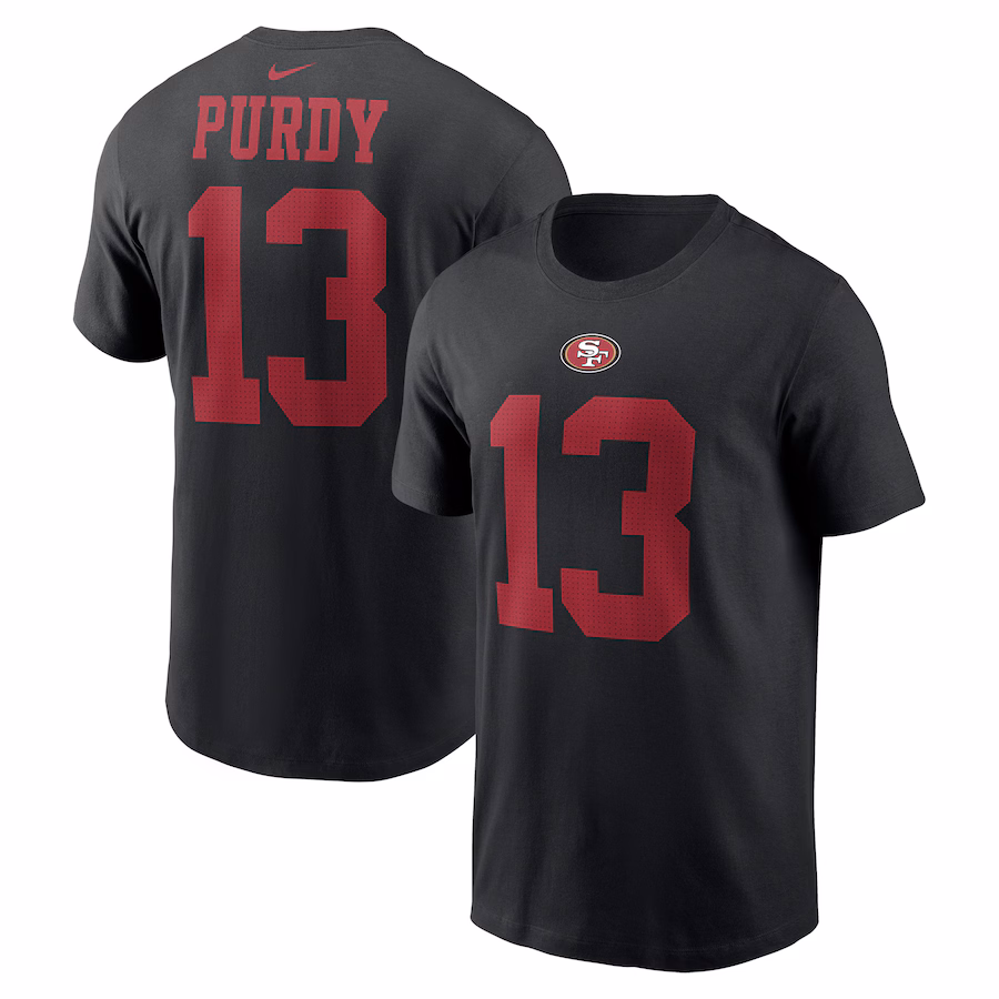 Men's San Francisco 49ers Brock Purdy Nike Black Player Name & Number T-Shirt - Jersey