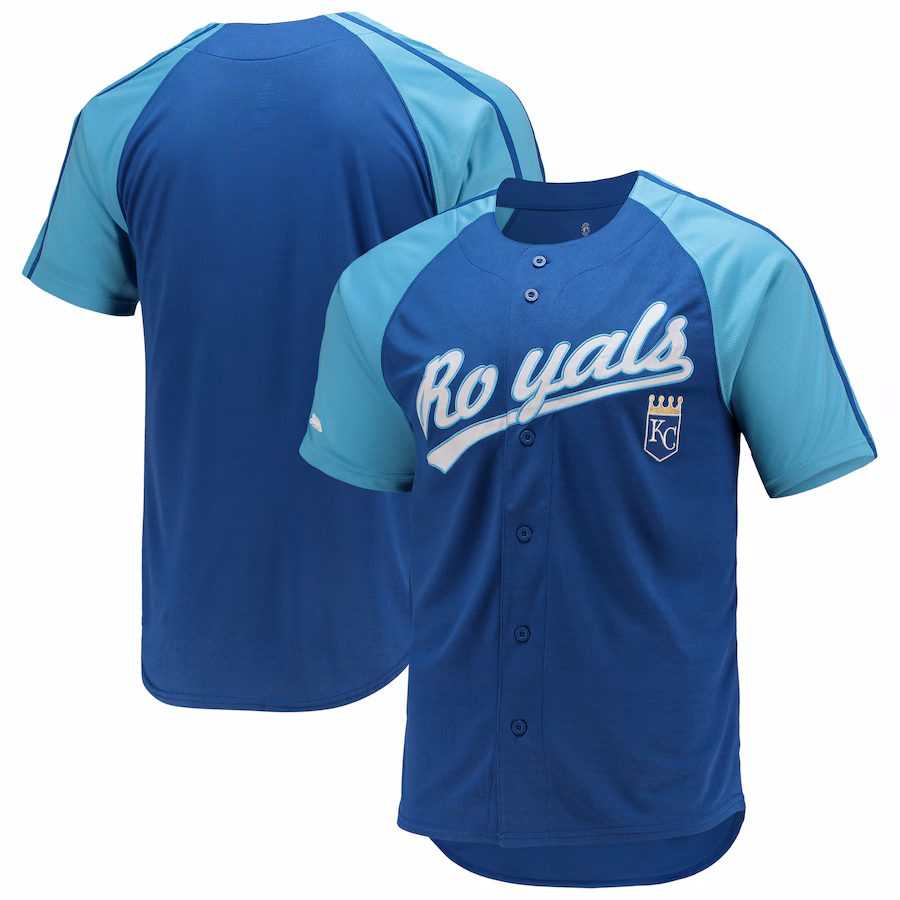 Men's Kansas City Royals Stitches Royal Button-Down Raglan Replica Jersey - Jersey