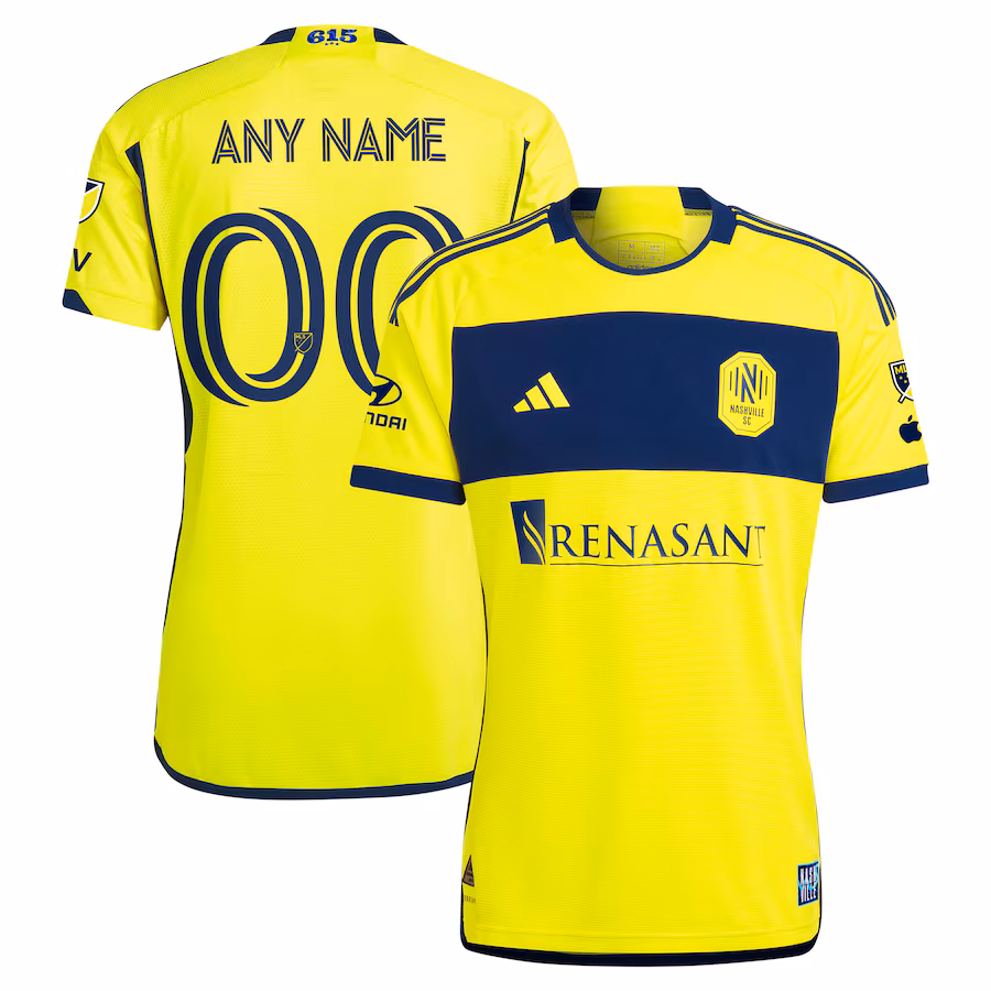 Men's Nashville SC  adidas Yellow 2024 The 615 Kit Authentic Custom Jersey - Jersey