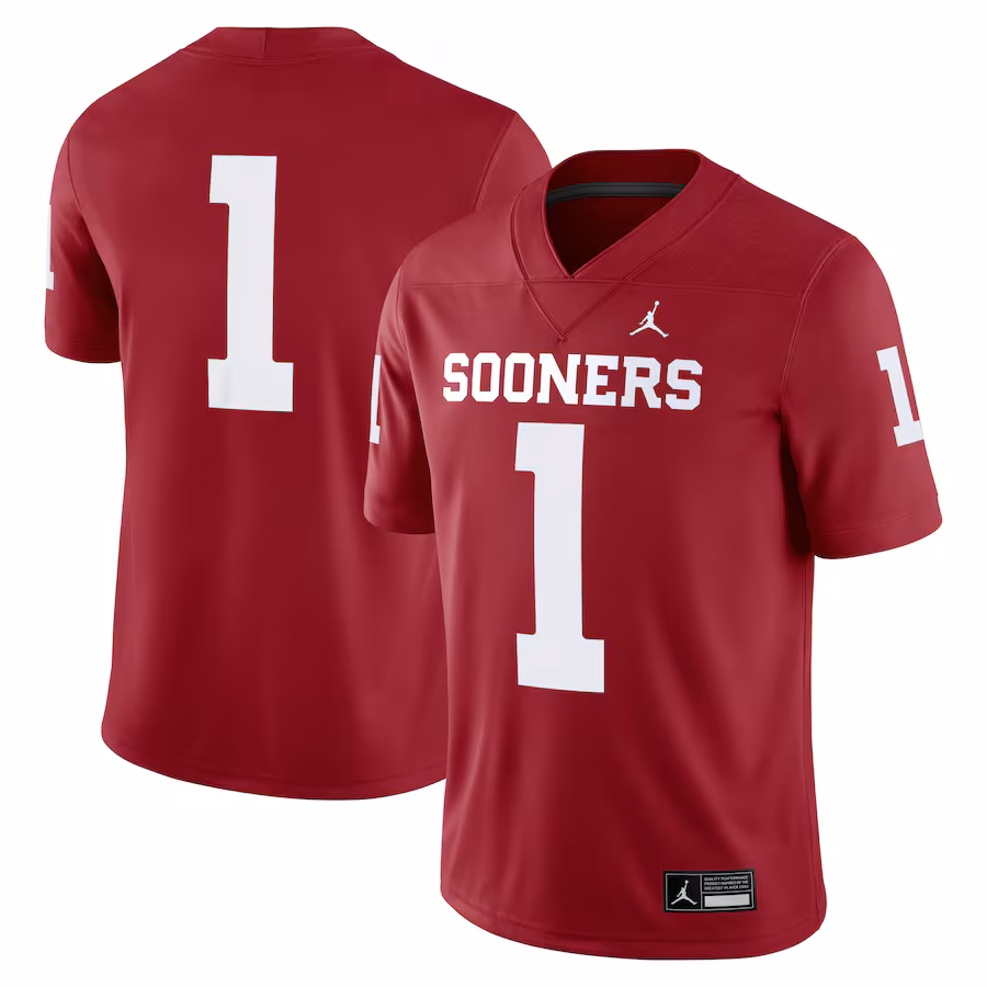 Men's Jordan Brand #1 Crimson Oklahoma Sooners Game Jersey - Jersey