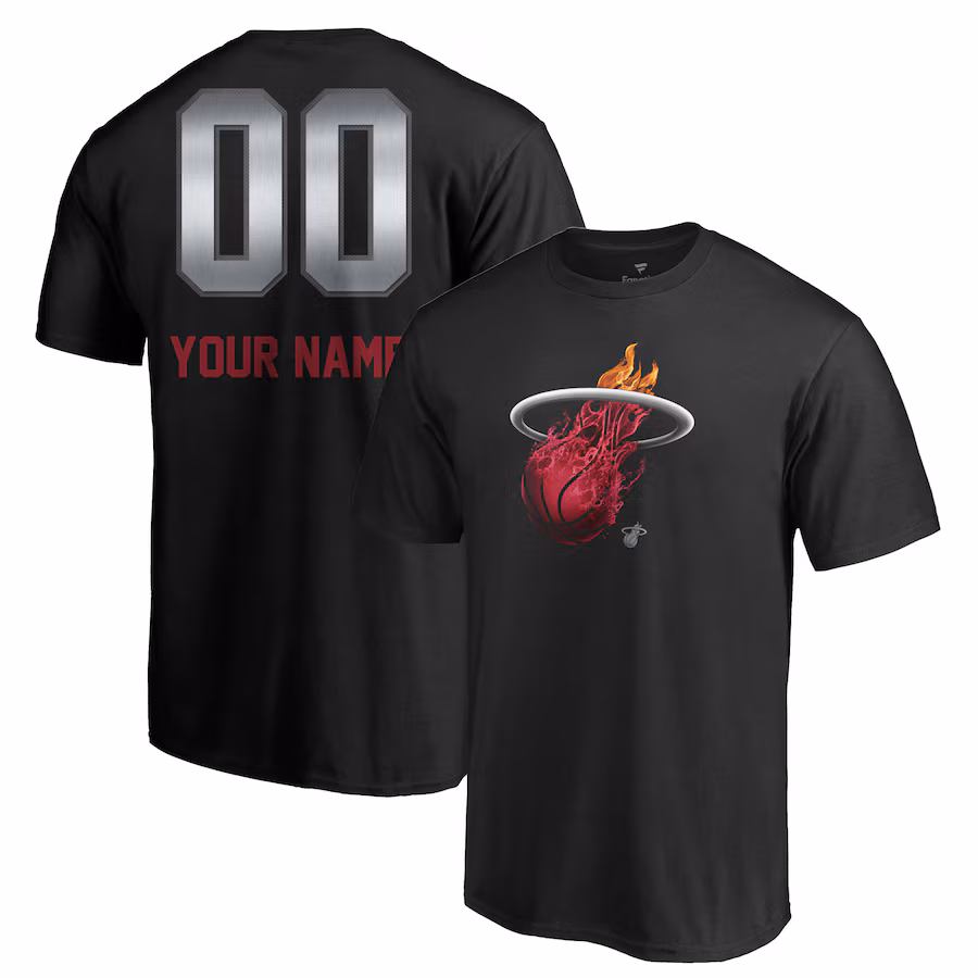 Men's Miami Heat Black Midnight Mascot Personalized Name & Number T-Shirt - Jersey