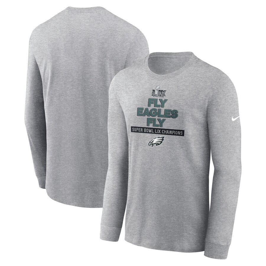 Men's Philadelphia Eagles Nike Heather Gray Super Bowl LIX Champions Local Long Sleeve T-Shirt - Jersey