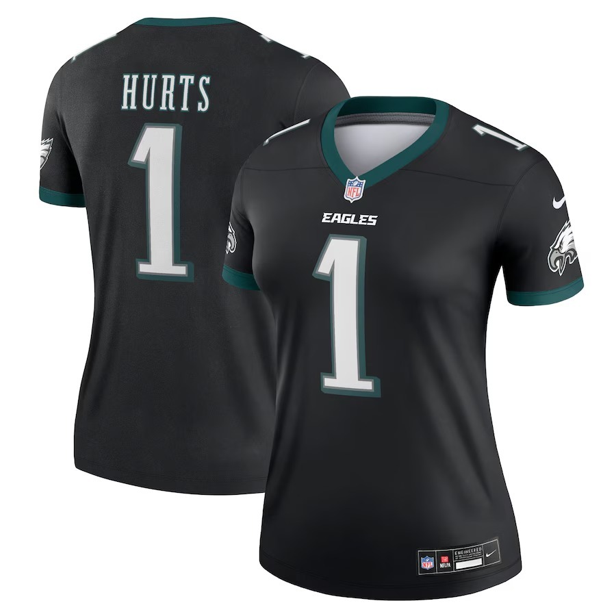 Women's Philadelphia Eagles Jalen Hurts Nike Black Alternate Legend Player Performance Top - Jersey